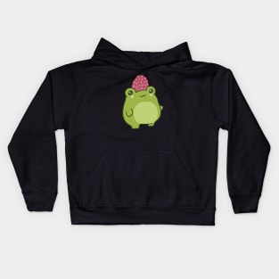 Frog Cutie, Happy Froge Sporting, Pastel Kawaii Raspberry Hat with Joy Kids Hoodie